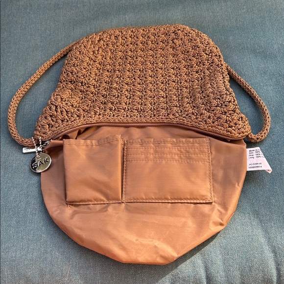 The Sak Vintage Boho Crochet Shoulder Beige Metallic Thread Purse - Picture 3 of 16